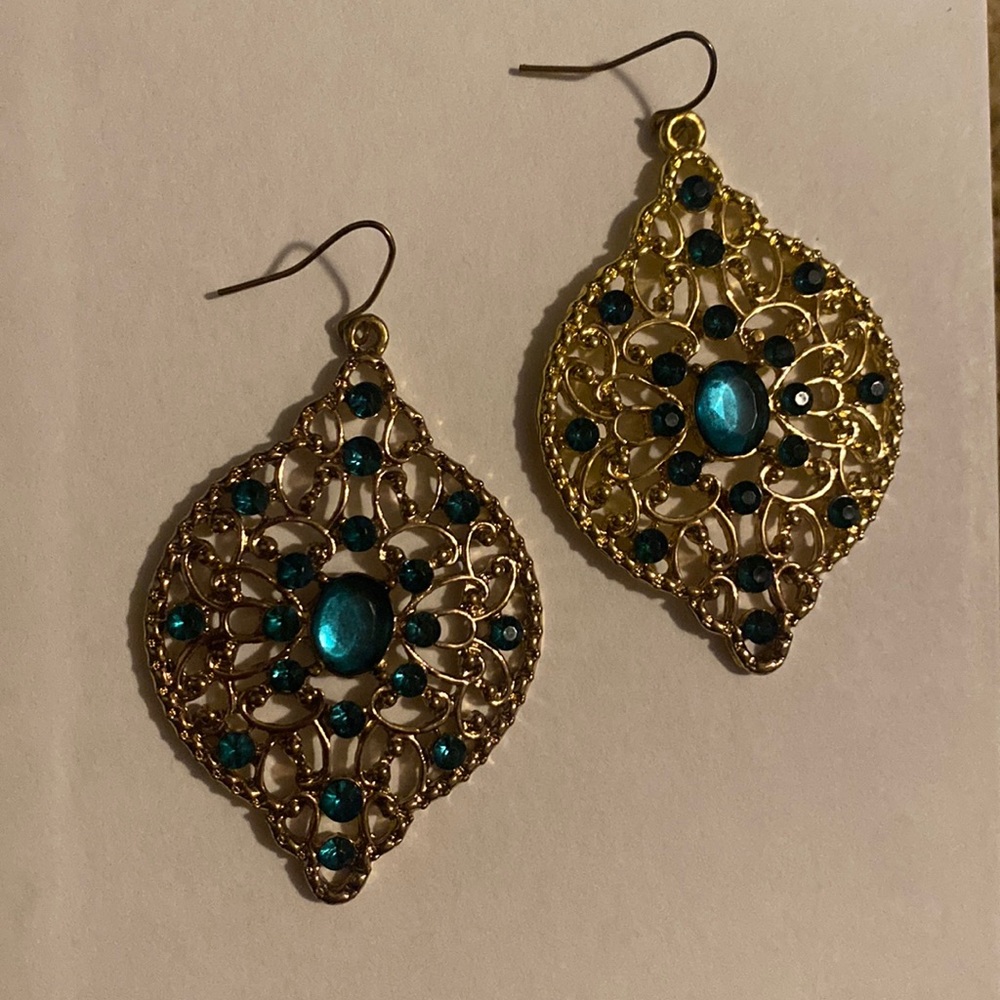 Gold and teal earrings